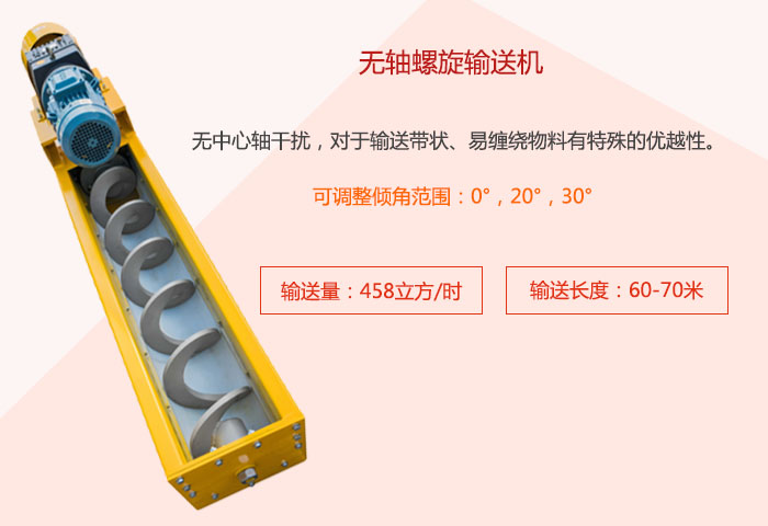 采用無軸設(shè)計(jì)，適合輸送粘性強(qiáng)、易堵塞的物料